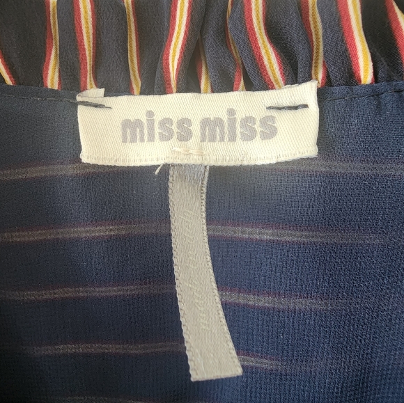 Miss Miss Striped Blouse Size M Navy Blue Maroon Cream - Picture 6 of 8